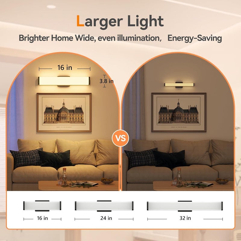 Amico Bathroom Light Fixtures, 16 inch Dimmable 5CCT Led Modern Vanity Lights for Bathroom, Black Wall Lamp for Mirror, Living Room, Kitchen, Hallway, Cabinet Porch-ETL Certificated - Image 4